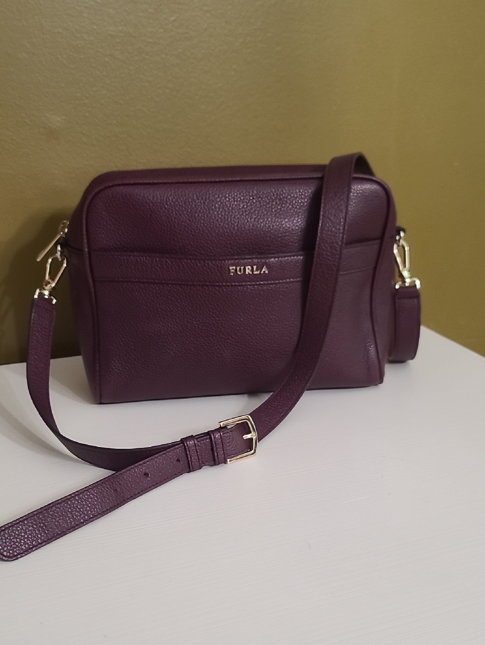 Furla Deep Plum Pebbled Leather Crossbody
